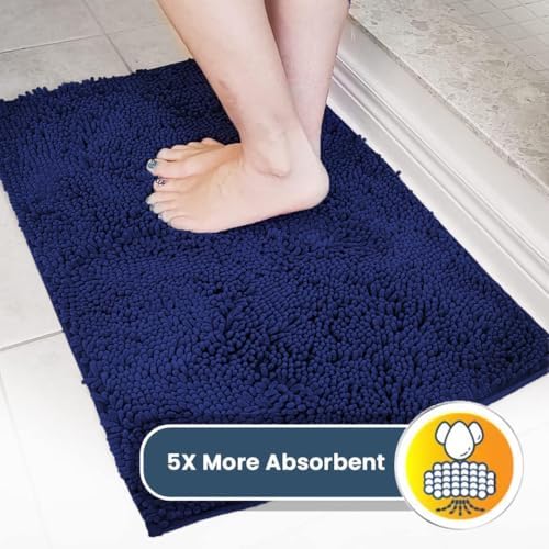 Muddy Mat® | Super Water Absorbent Door Mat Indoor, Microfiber Quick Dry Chenille Entryway Rug, Slip Resistant Front Door Mat, Indoor Mats for Entryway, Machine Washable Pet Rug, Navy Blue 30" x 48"