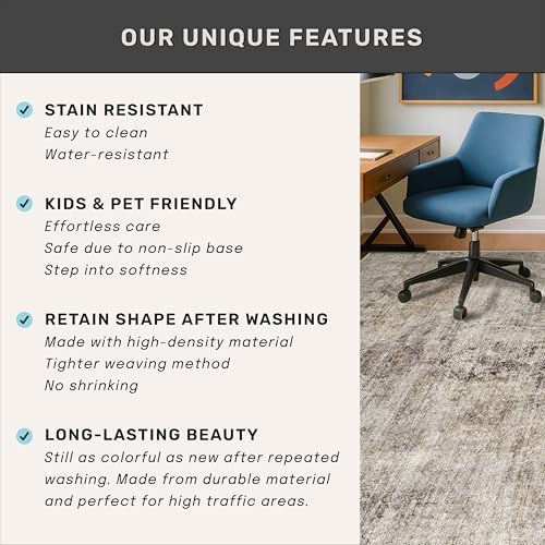Farmhouse Taupe Brown 2x3 Indoor Entryway Rug - Washable Small Throw Rugs for Kitchen, Bathroom, Modern Medallion Abstract Design, Non Slip Low Pile Soft Carpet, Distressed Design
