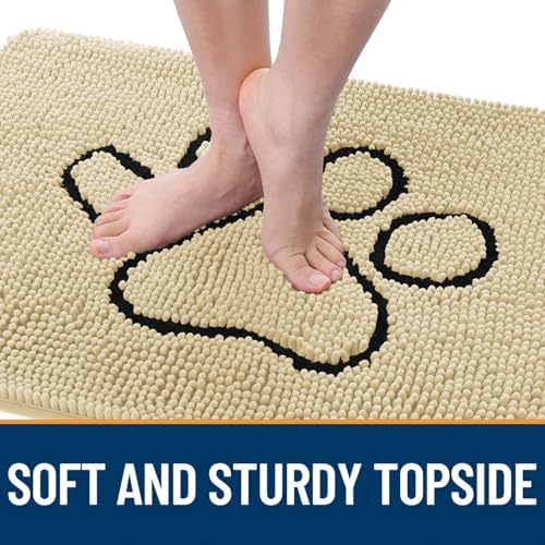 OLANLY Dog Door Mat for Muddy Paws 30x20, Paw Print Design Chenille Mud Mat