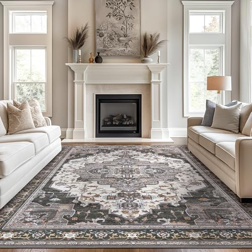 BEIMO Area Rugs 6x9 for Living Room Bedroom, Modern Modern Vintage Boho Washable Large Rug Soft Rug, Low Pile Floor Carpet with Non Slip Backing for Dining Room,Dark Grey
