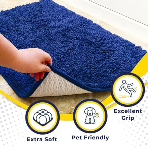 Muddy Mat® | Super Water Absorbent Door Mat Indoor, Microfiber Quick Dry Chenille Entryway Rug, Slip Resistant Front Door Mat, Indoor Mats for Entryway, Machine Washable Pet Rug, Royal Blue 19" x 30"