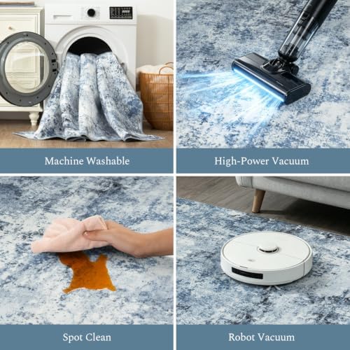 Rugflix 10x14 Area Rug for Living Room, Washable Large Rug Ocean Light Blue