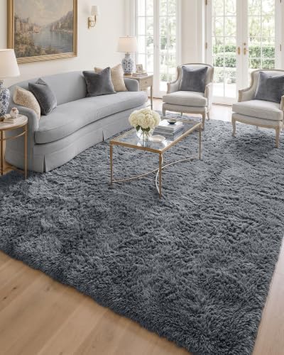 OLANLY 6x7 Area Rugs for Living Room Bedroom, Machine Washable Soft Fluffy Shaggy Bedside Rug, Indoor Floor Carpet for Kids Girls and Boys, Dorms, Nursery Rooms, Home Decor Aesthetic, Grey
