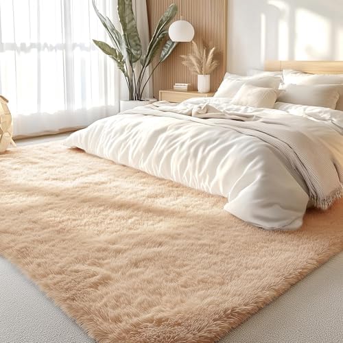 OLANLY 8x11 Machine Washable Large Area Rugs for Living Room, Bedroom, Soft Fluffy Shaggy Bedside Rug, Indoor Floor Carpet for Kids Girls and Boys, Dorms, Nursery, Home Decor Aesthetic, Beige