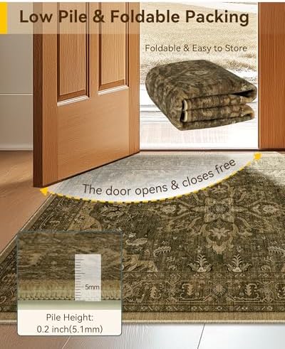 RELEANY Washable Area Rug, 3'x5', Brown/Dark Brown