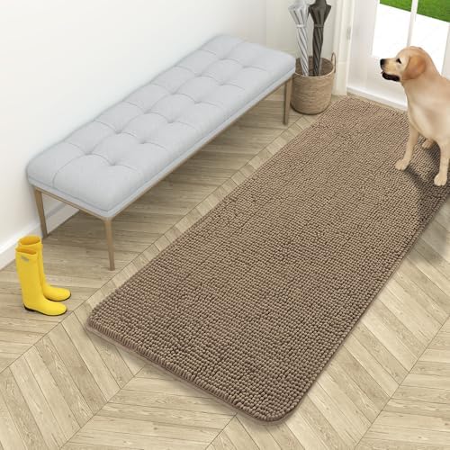 OLANLY Dog Door Mat for Muddy Paws 54x24, Super Absorbent Chenille Mud Mat