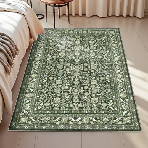 OPPODREAM Vintage Dark Green Area Rugs 3x5, Washable Rug for Living Room