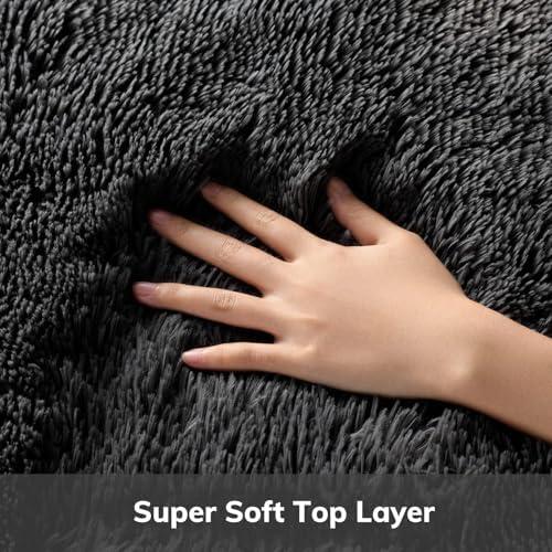 Ophanie Round Rug 4Ft Black Circle Area Rug, Room Decor for Men, Fluffy Fuzzy Bedroom Carpet, Plush Soft Shaggy Living Room Rugs for Kids Home Aesthetic, Nursery with 99 pcs Pile fibers