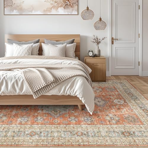 cotiled 5x7 Area Rug for Living Room, Washable, Traditional, Orange
