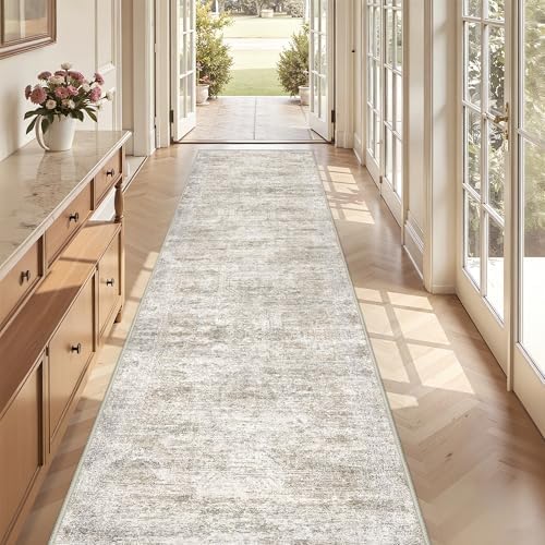 3x10 Runner Rug Non Slip,Washable Hallway Runner Rug,Taupe