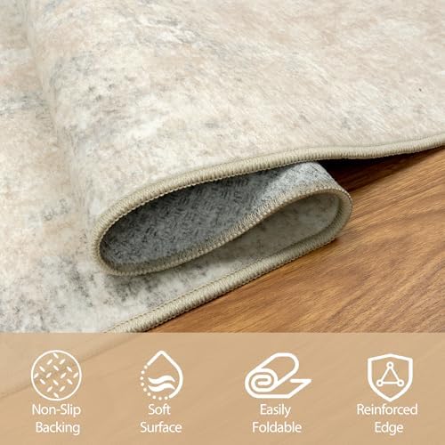 Aelenmu Runner Rugs for Hallways Kitchen 2.6x8 Non Slip Washable Beige Grey