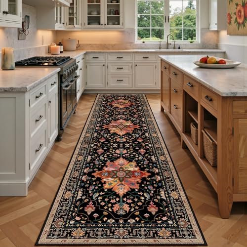 RELEANY Washable Area Rug, Runner 3'x9', Black/Colorful
