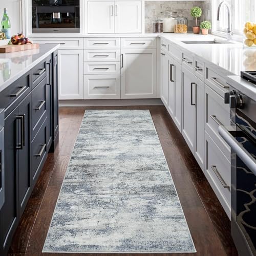 Aelenmu Runner Rugs for Hallways Kitchen 2.6x8 Non Slip Washable Blue Grey