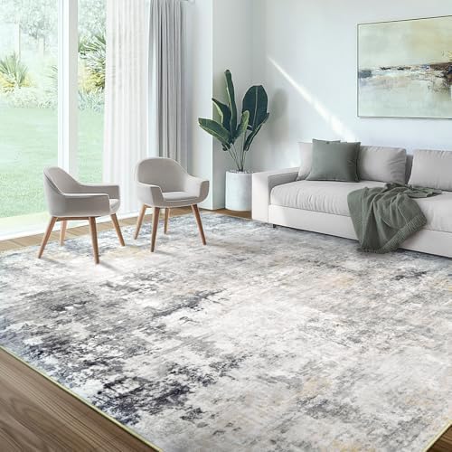 10x12 Area Rug for Living Room - Washable Abstract Rus Modern Neutral Soft Rug for Bedroom Dining Room No Slip Low Pile Carpet for Nursery Home Office - Charcoal Grey