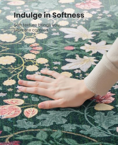 Amada Floral Washable Area Rug,2'x3',Dark Green