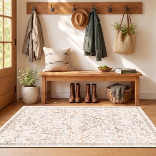 SameBed 4x6 Area Rug Living Room, Vintage Washable Carpet Cream Beige