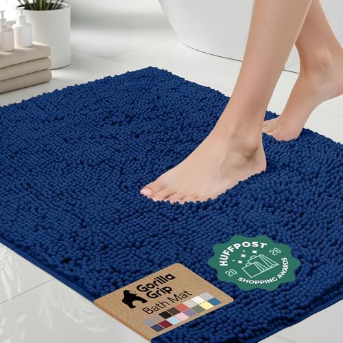 GORILLA GRIP Bath Rug Mat for Bathroom, Absorbent Chenille 44x26 Royal Blue