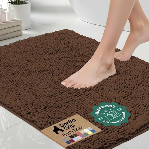 GORILLA GRIP Bath Rug Mat for Bathroom, Absorbent Chenille, 44x26 Brown