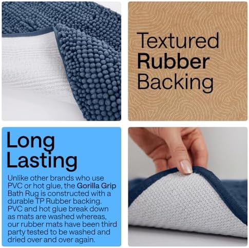 GORILLA GRIP Bath Rug Mat for Bathroom, Absorbent Chenille, 48x17 Navy