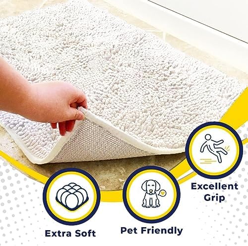 Muddy Mat® | Super Water Absorbent Door Mat Indoor, Microfiber Quick Dry Chenille Entryway Rug, Slip Resistant Front Door Mat, Indoor Mats for Entryway, Machine Washable Pet Rug, White 24"x36"