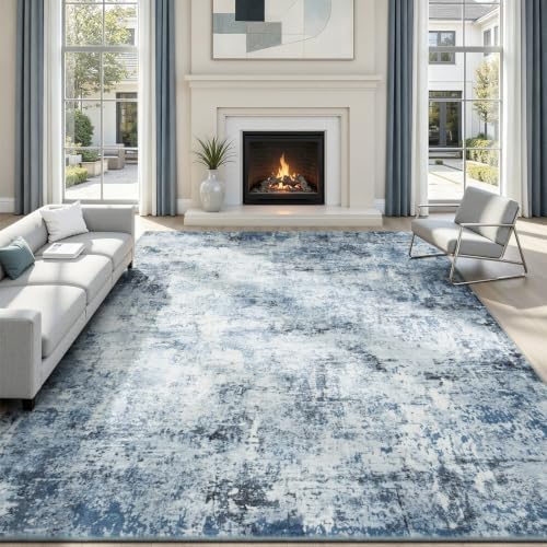 Rugflix 10x14 Area Rug for Living Room, Washable Large Rug Ocean Light Blue