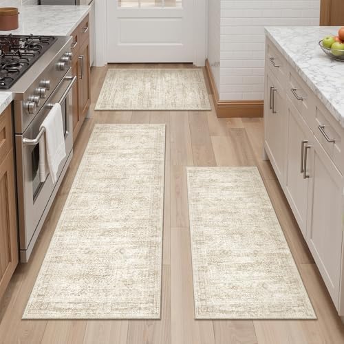 Kitchen Rugs Sets of 3, 2x3 2x4 2x5 Rug Runner,Beige