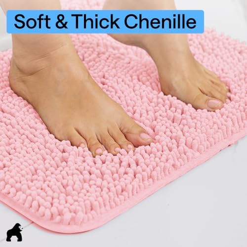 GORILLA GRIP Chenille Bath Rug Mat for Oval Toilet Base, 24x19 Light Pink