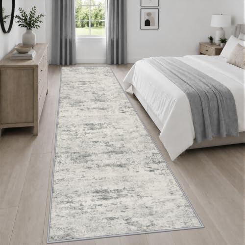 3x14 Washable Runner Rug：Modern Abstract Kitchen Soft Carpet Gray