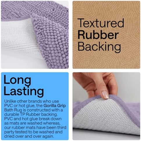GORILLA GRIP Bath Rug Mat for Bathroom, Absorbent Chenille, 44x26 Purple