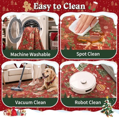 Christmas 2x12 Runner Rugs for Hallway, Red Non Slip Washable Kitchen Rug