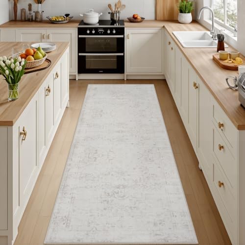 3x14 Hallway Washable Runner Rug: Kitchen Carpet Neutral Cream