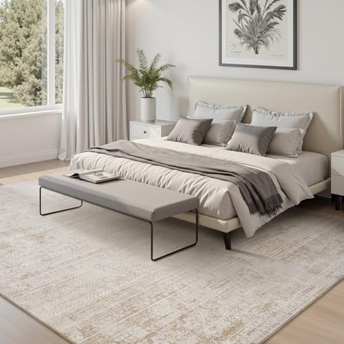 5x7 Area Rugs for Living Room Non Slip Machine Washable Rug Distressed Abstract Soft Indoor Carpet Neutral Boho Rug for Bedroom Dining Room Playroom Office, Beige