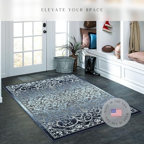 Maples Rugs Pelham Vintage Medallion Area Rugs, 3'4 x 5', Navy/Grey