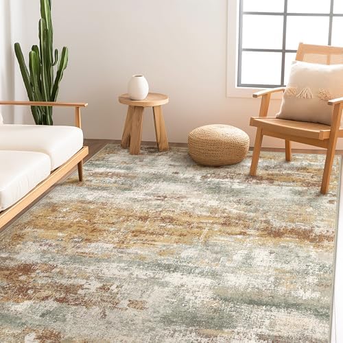 BEIMO 5x7 Area Rug for Bedroom, Orange Green Washable Abstract Non Slip Rug