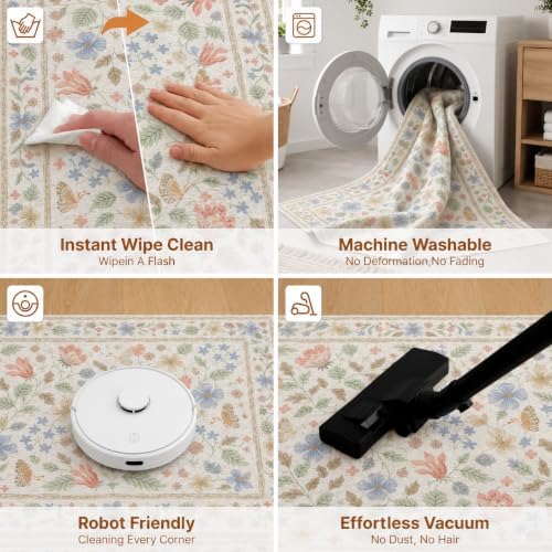 10x14 Washable Area Rug Vintage Soft Non Slip Living Room Bedroom