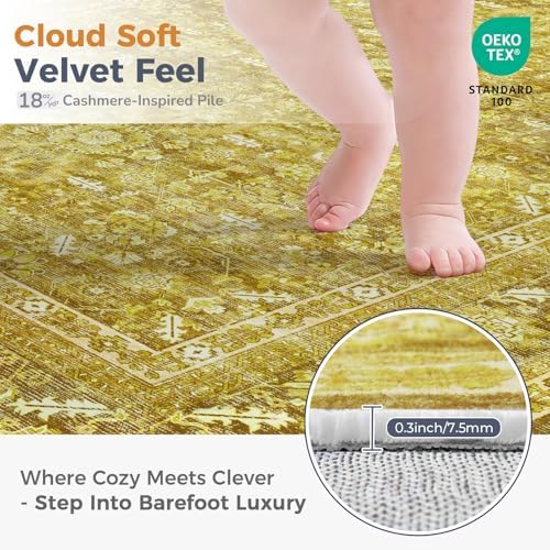 OPPODREAM Vintage Yellow Area Rugs 4x6, Washable Rug for Living Room