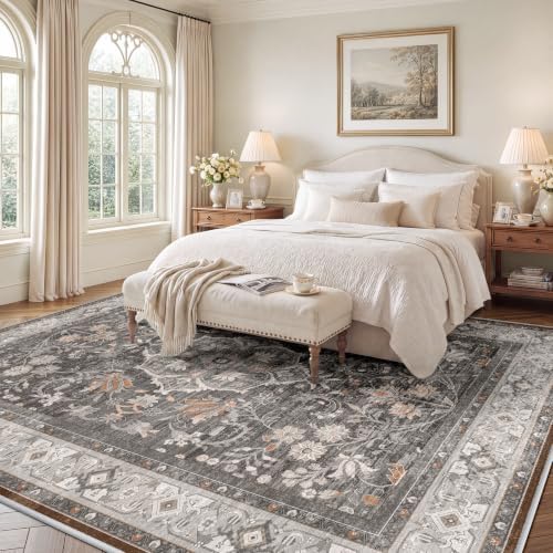 SameBed 8x10 Area Rug Living Room, Vintage Washable Carpet Warm Taupe