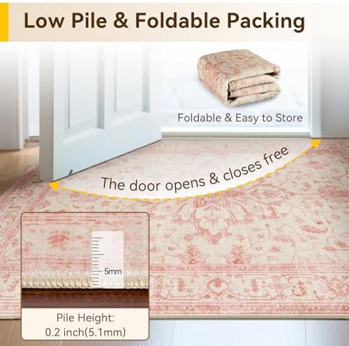 RELEANY Washable Area Rug, Runner 2'x8', Pink/Light Vintage Pink