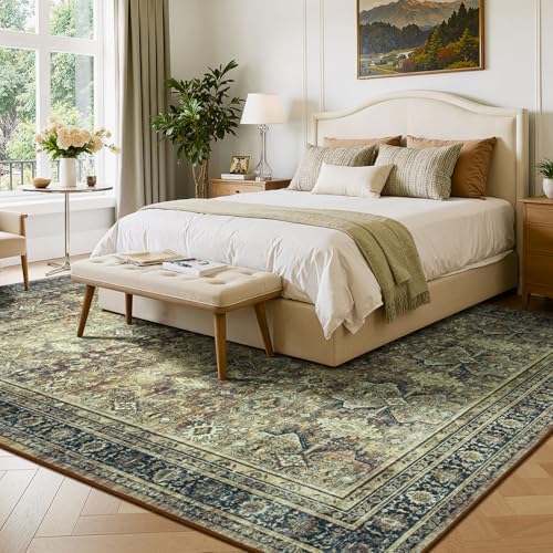 Lessymo Area Rugs 8 x 10 for Living Room,Large Washable Carpet Dark Brown
