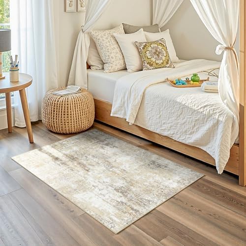 RELEANY Washable 3'x5' Abstract Area Rug for Living Room Neutral Brown