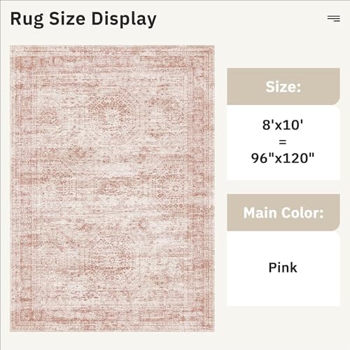 Soalmost Washable Area Rug 8x10 Large Soft Pink Rugs for Living Room