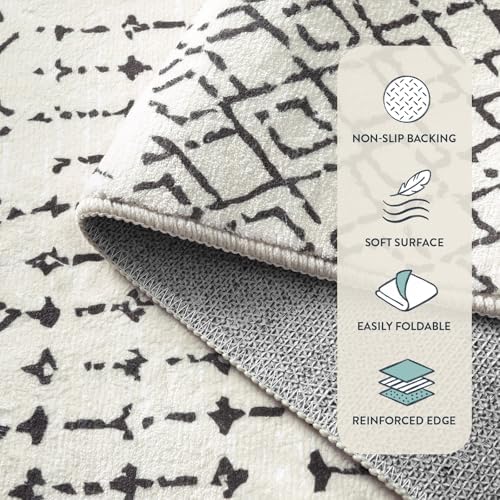 Lahome Moroccan Washable 2x6 Runner Rug, Non-Slip Beige Kitchen Hallway Runner Rug, Ultra Soft Geometric Print Distressed Floor Carpet for Hallways Entryway Bedroom Laundry Hana