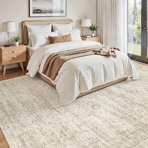 Soalmost Washable Area Rug 8x12 Large Soft Beige Rugs for Living Room