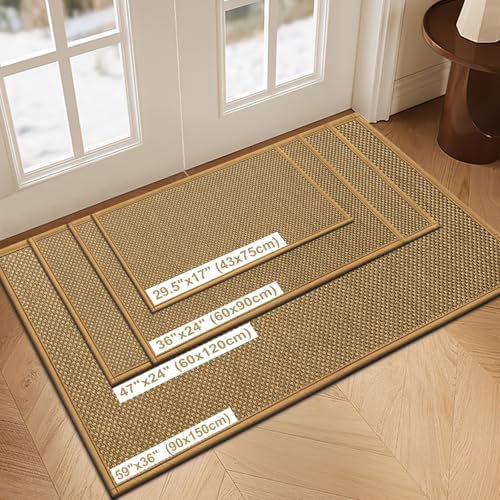 LEKEEPGO Door Mat 36"x59", Non Slip Washable Indoor Door Mat, Light Brown