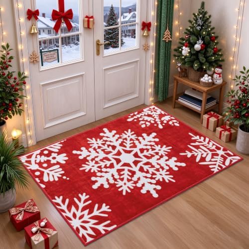HEBE Christmas Indoor Door Mat 2'x3', Vintage Snowflake Entryway Rug