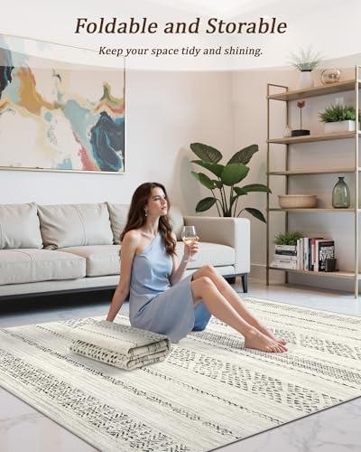 Miukiki 8x10 Area Rug for Living Room, Washable Soft Non Slip Rug Grey