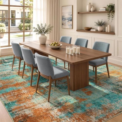 Rugflix 8x10 Area Rugs for Living Room, Washable Large Rug Teal Multi