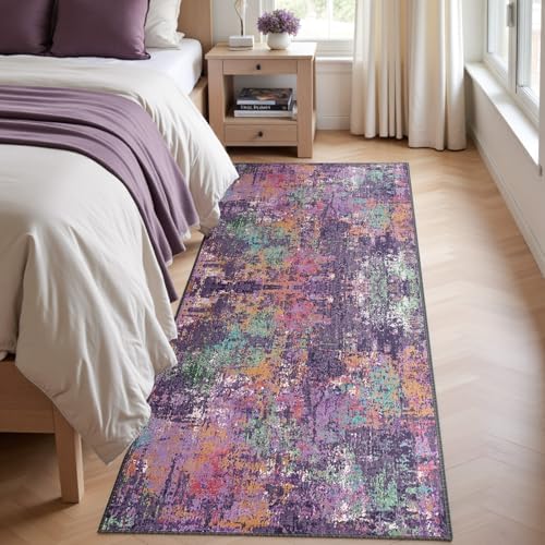 RELEANY Washable Runner 2'x10' Abstract Area Rug for Hallway Purple Multi
