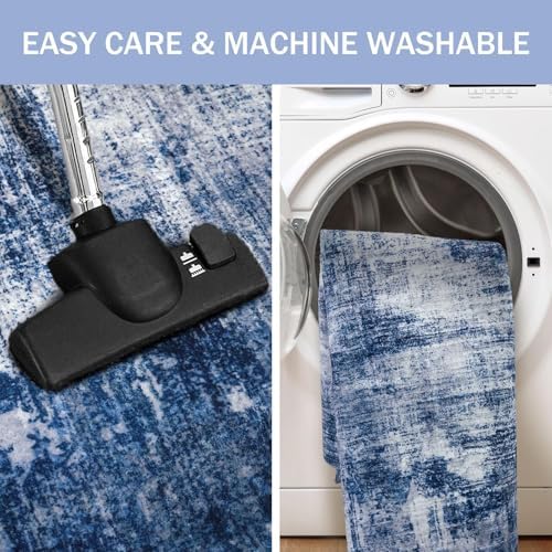 IOHOUZE Abstract Runner Rug 3x6 Ft Washable Runners for Hallways, Non Slip Kitchen Runner Printed Faux Wool Entryway Runner Indoor, Modern Abstract Floor Carpet for Hall Kitchen Bedroom, Navy/Grey