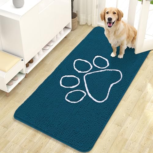 OLANLY Dog Door Mat for Muddy Paws 47x24, Paw Print Design Chenille Mud Mat